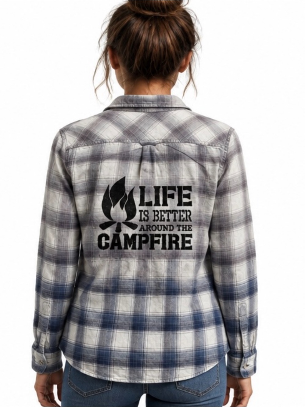 Custom upcycled “Camping” plaid, flannel.